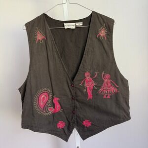 Fashion Passport size M Embroidered Vintage Vest Cotton Sleeveless Festival Boho